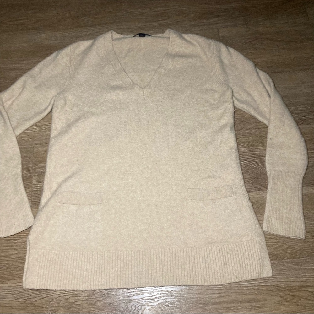 J CREW Womens Size S Beige Merino Alpaca Blend V Neck Long Sleeve Tunic Sweater